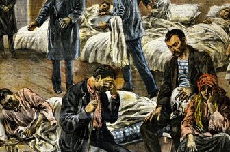 Un'illustrazione dell'epoca della pandemia di Spagnola ritrae il caos in un ospedale italiano