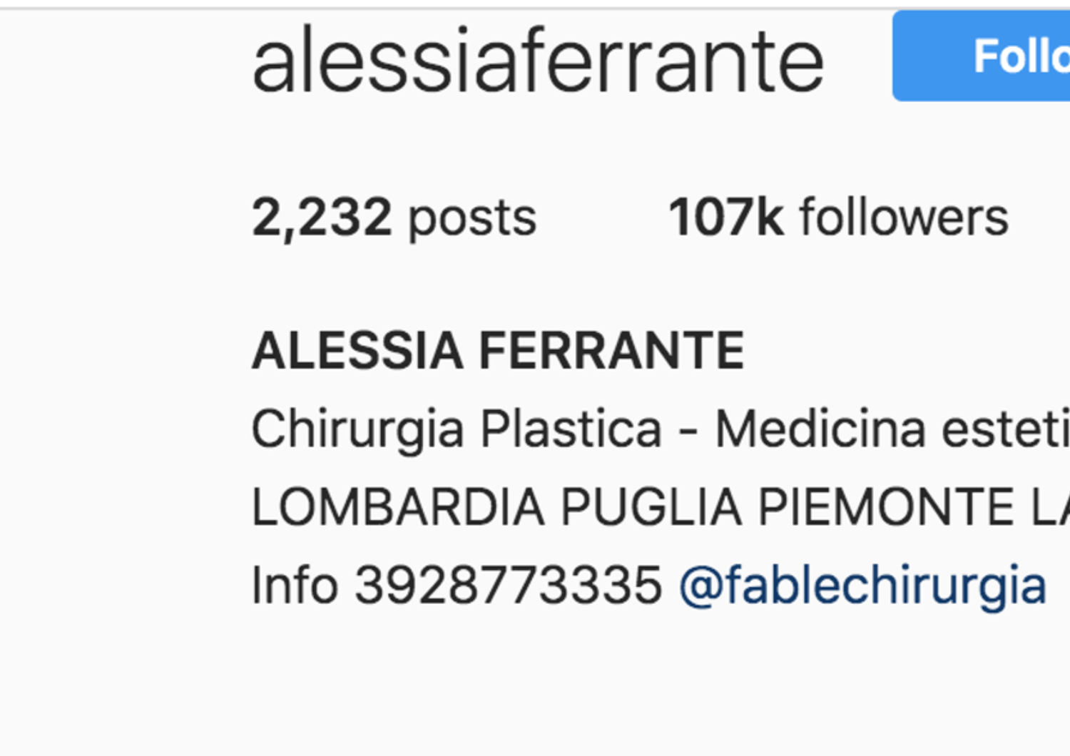 alessia ferrante influencer chirurgia