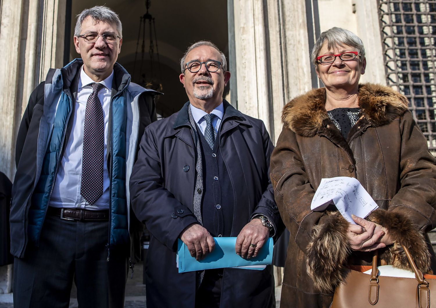 Maurizio Landini, Annamaria Furlan e Carmelo Barbagallo davanti a Palazzo Chigi