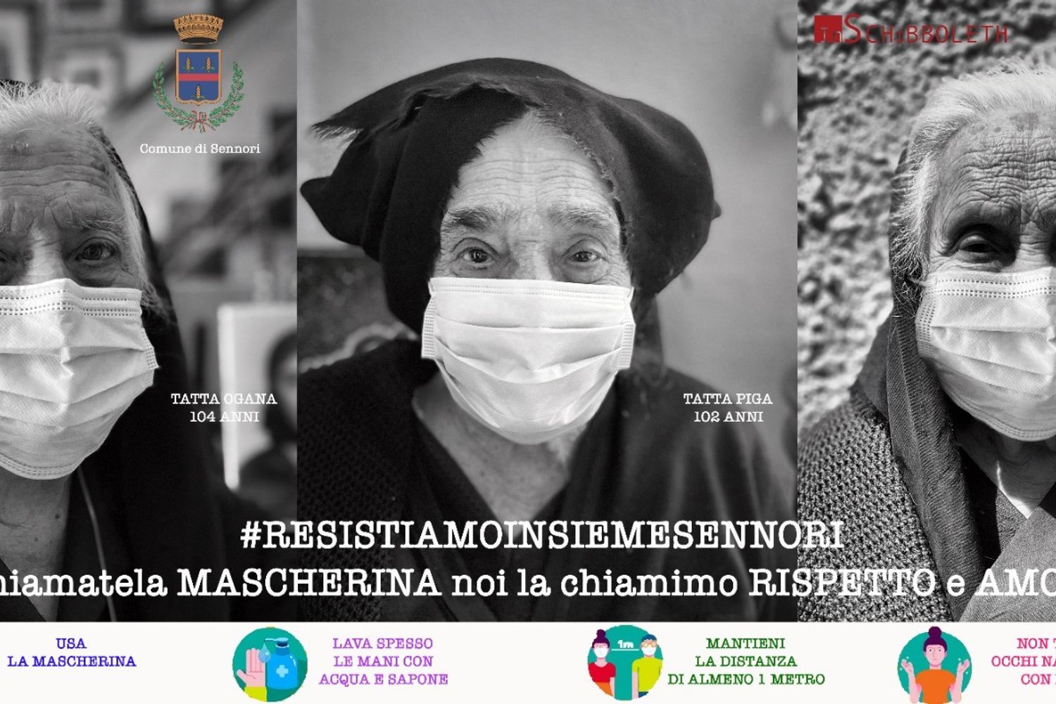 &nbsp;I manifesti della campagna anti-Covid con le ultracentenarie sarde