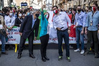 Manifestazione unitaria del centrodestra nella foto Antonio Tajani, Giorgia Meloni e Matteo Salvini