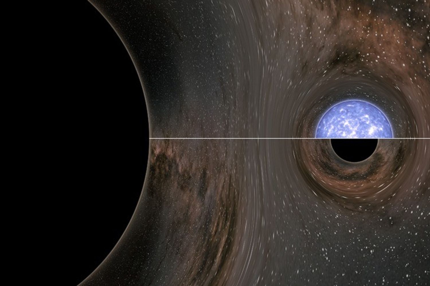 Un ricostruzione grafica della fusione tra il buco nero e l'oggetto misterioso