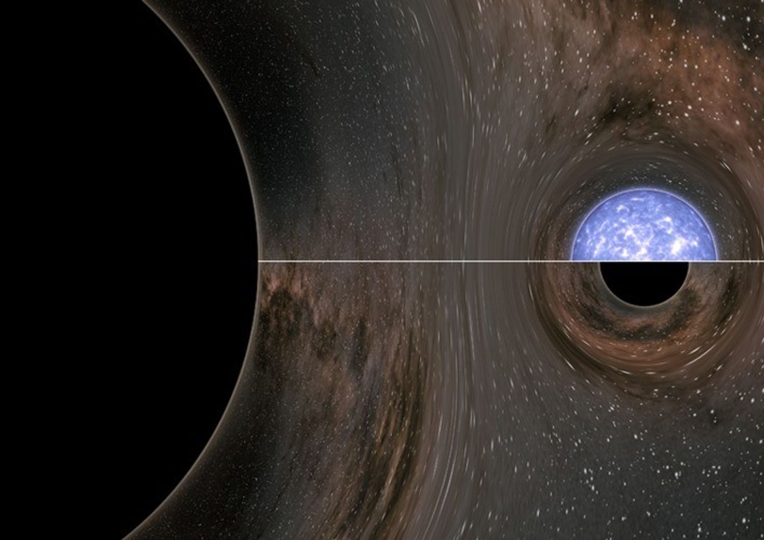 Un ricostruzione grafica della fusione tra il buco nero e l'oggetto misterioso