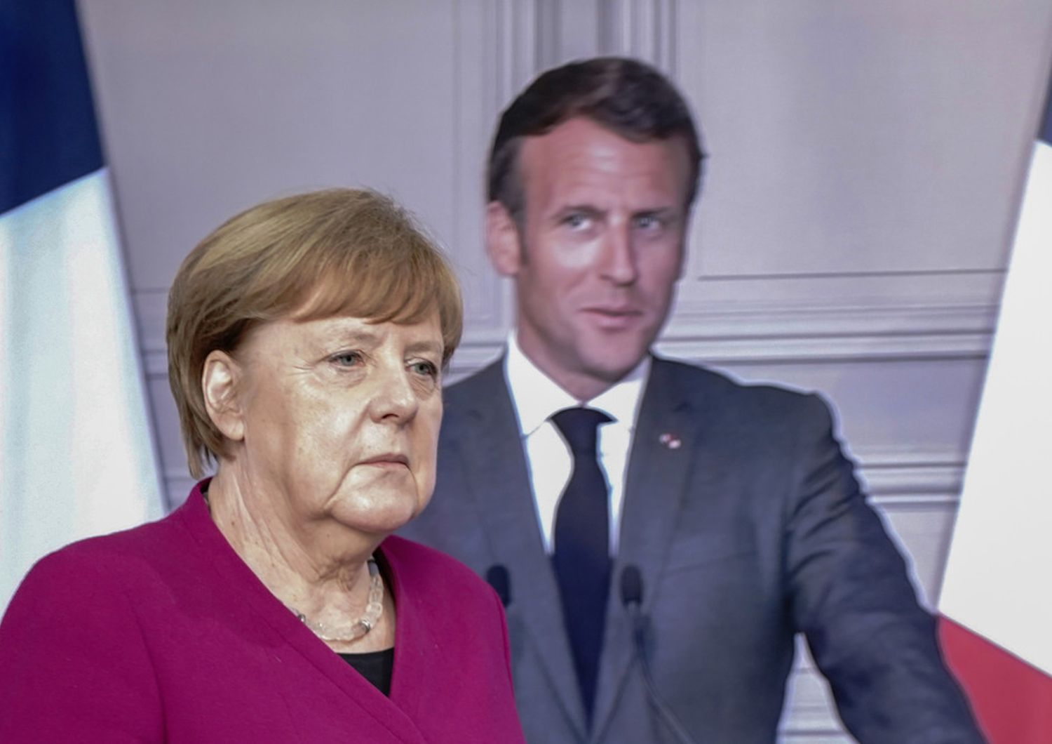 La cancelliera tedesca Angela Merkel e il presidente francese Emmanuel Macron