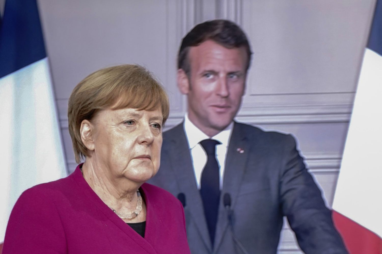 La cancelliera tedesca Angela Merkel e il presidente francese Emmanuel Macron