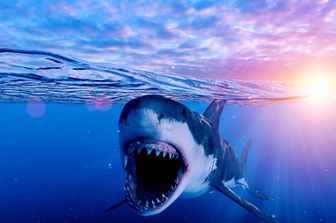 L'impressionante dentatura di un grande squalo bianco