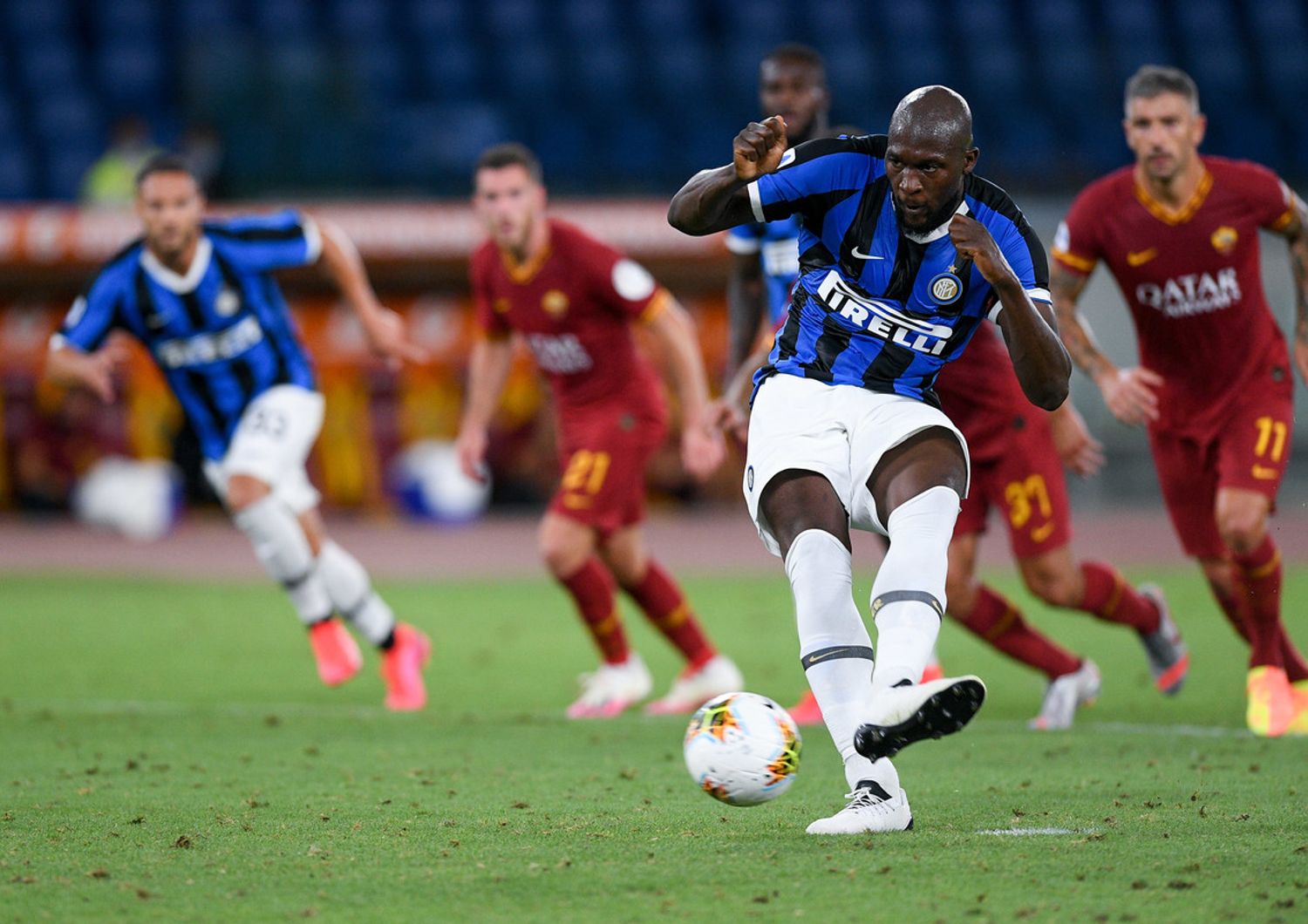 Lukaku durante Roma-Inter all'Olimpico