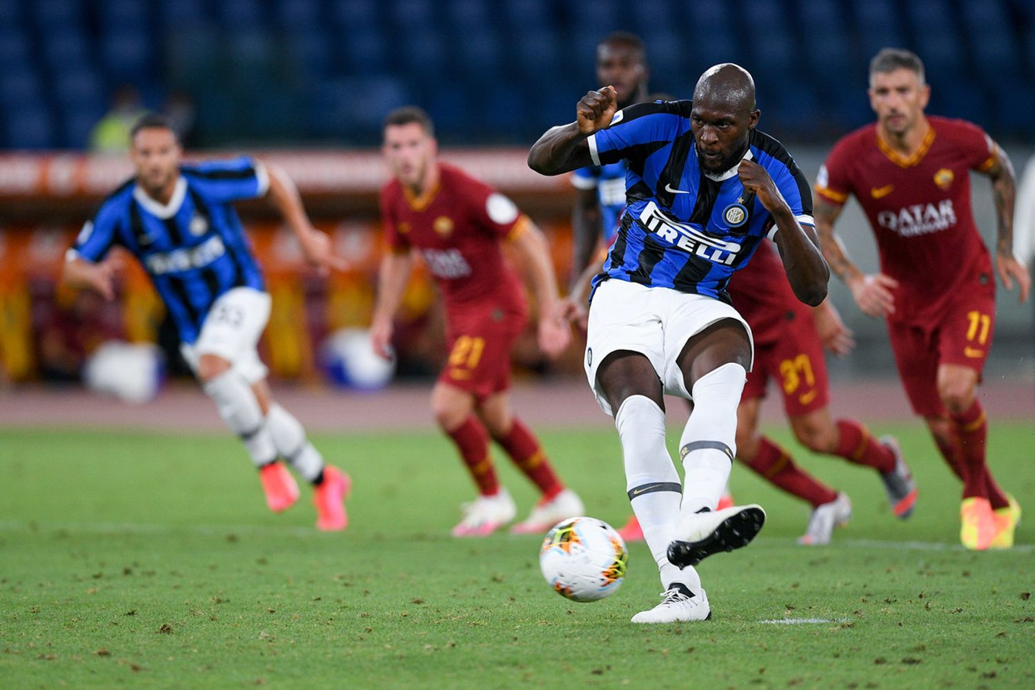 Lukaku durante Roma-Inter all'Olimpico