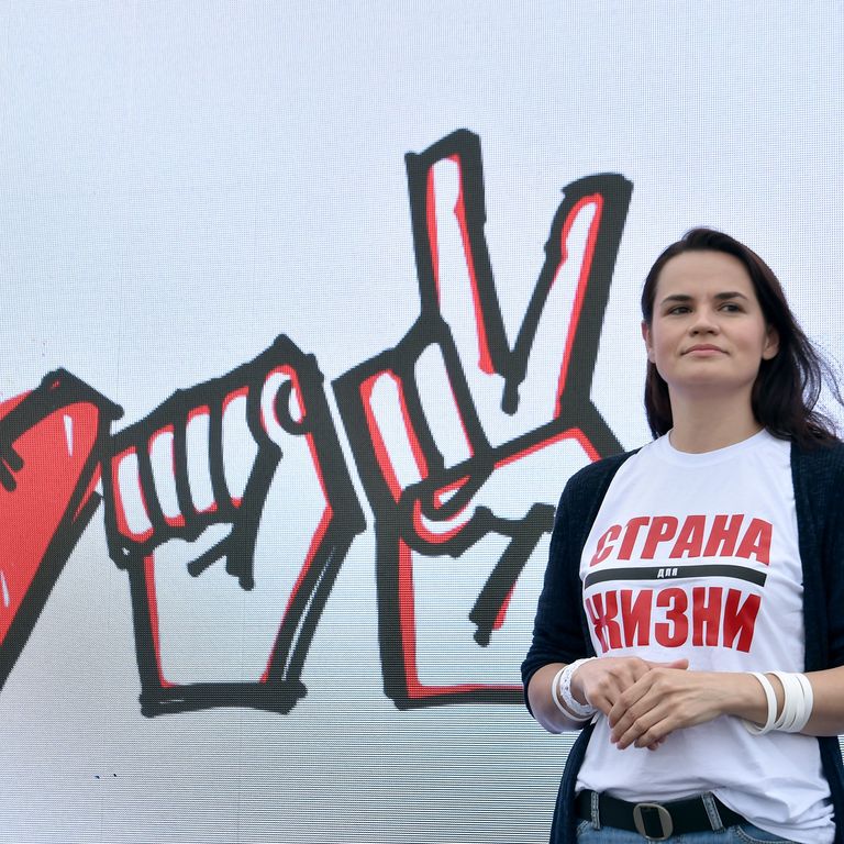 La candidata alle presidenziali bielorusse del 9 agosto, Svetlana Tikhanovskaya, 37 anni.&nbsp;