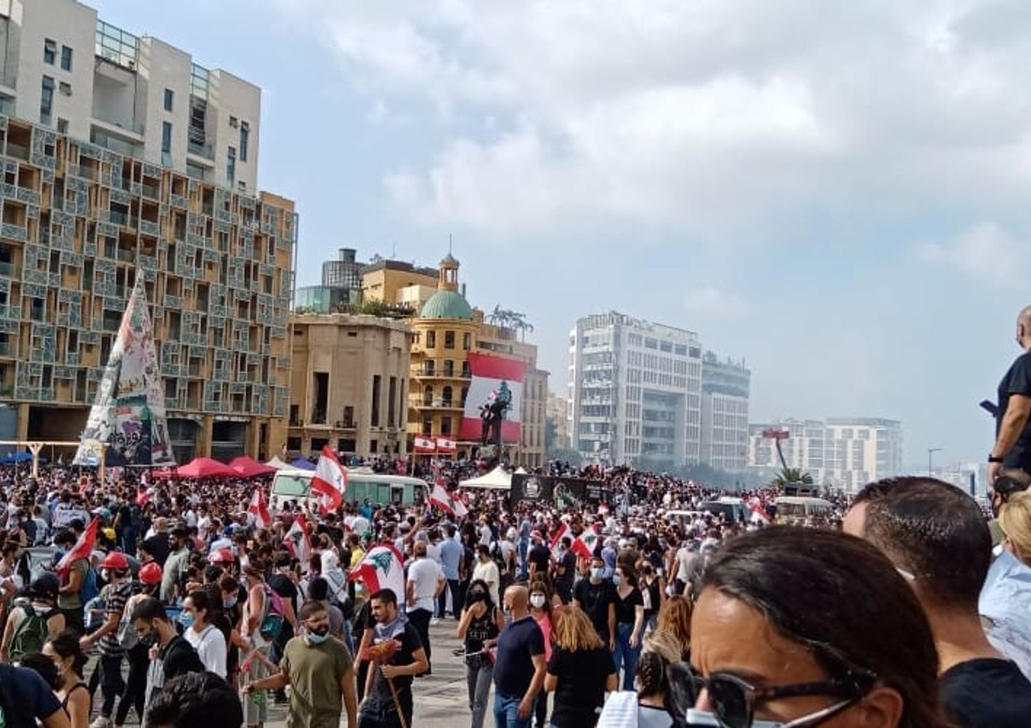 Un momento della manifestazione di oggi pomeriggio a Beirut