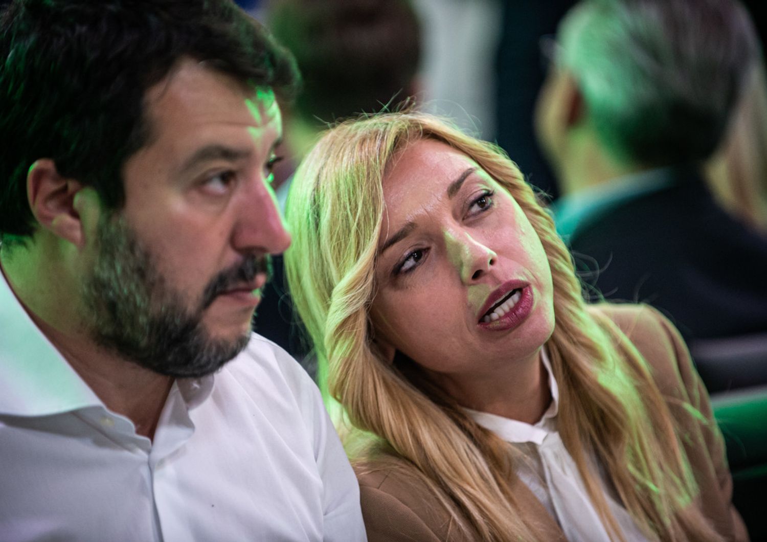 Festa della Zucca della Lega Emilia al Ginger di Ziano; Matteo Salvini con alla sua sinistra Elena Murelli