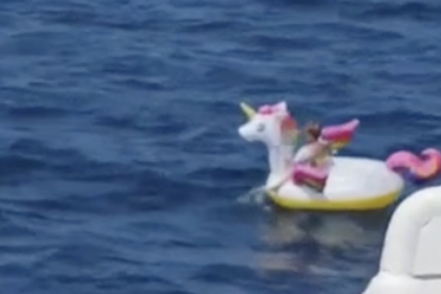 La bambina alla deriva sull'unicorno