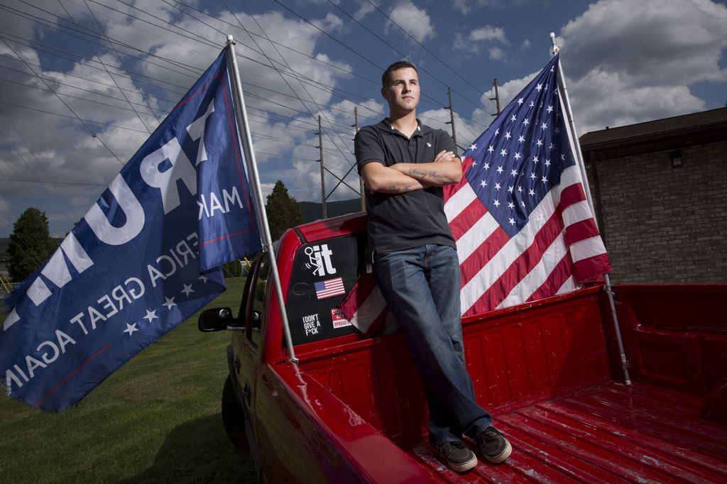 Un sostenitore di Trumnp ad Altoona, Pennsylvania