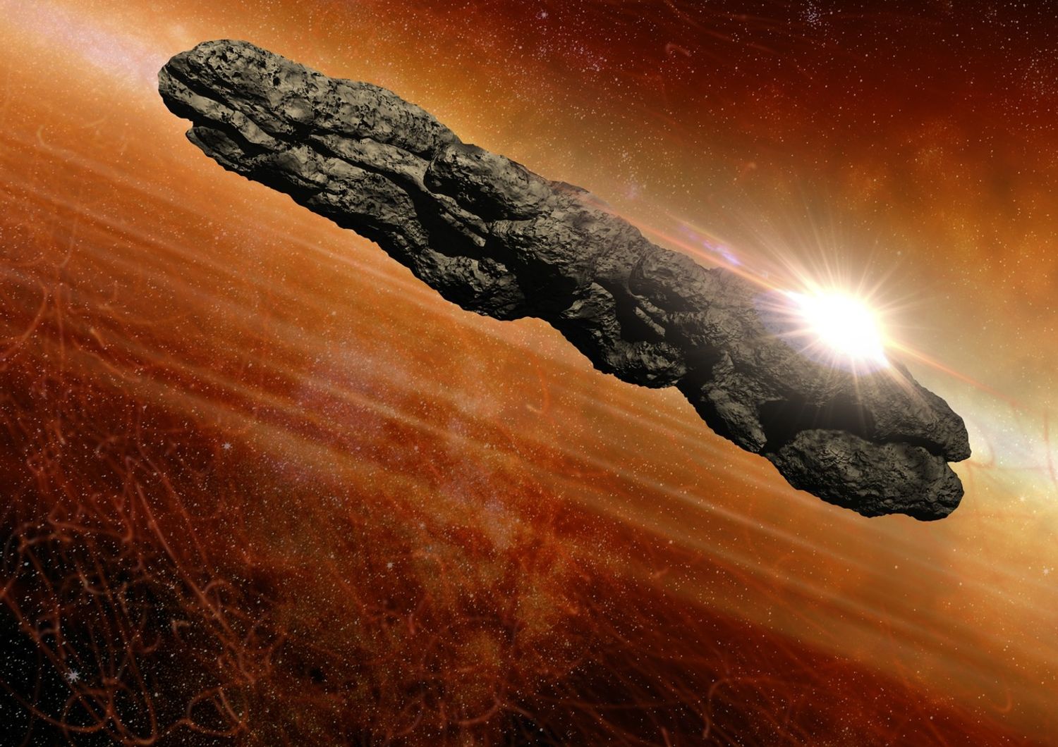 Un'illustrazione dell'asteroide Oumuamua