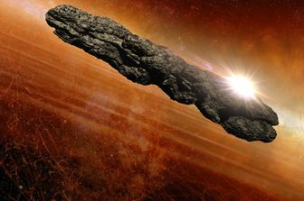 Un'illustrazione dell'asteroide Oumuamua
