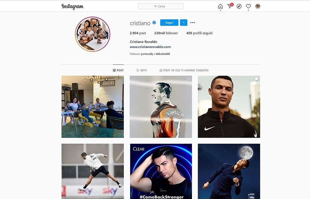 Profilo Instagram di Cristiano Ronaldo, il pi&ugrave; seguito sul web