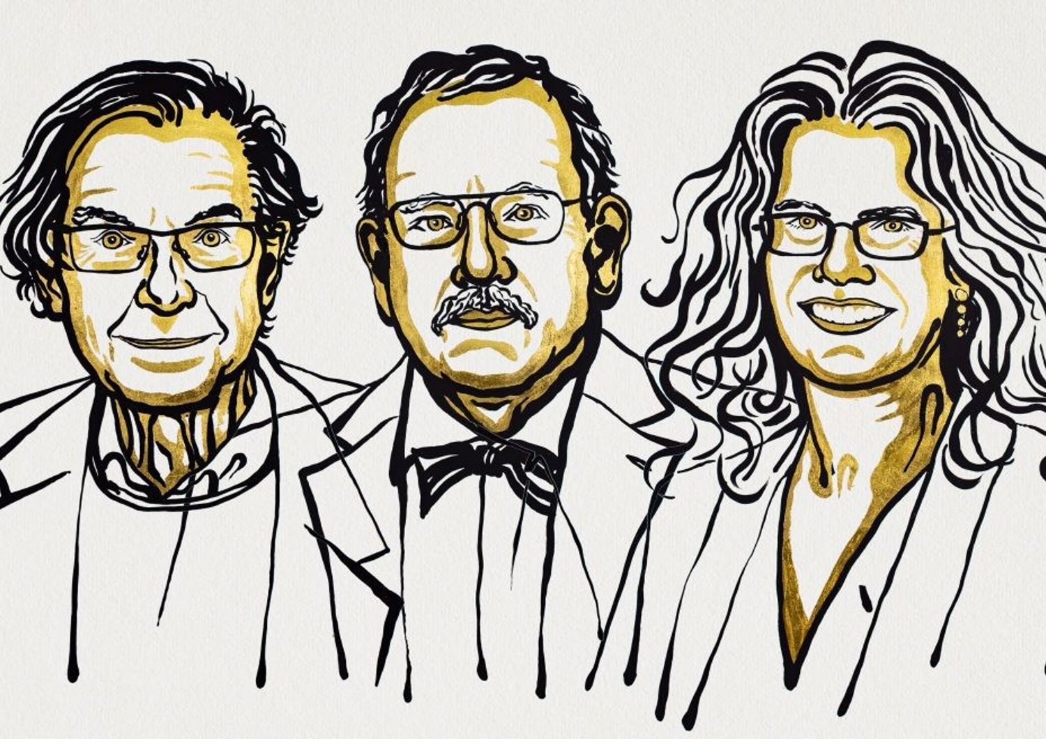 Roger Penrose, Reinhard Genzel e Andrea Ghez nel ritratto pubblicato sul sito ufficiale del premio Nobel