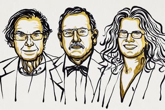 Roger Penrose, Reinhard Genzel e Andrea Ghez nel ritratto pubblicato sul sito ufficiale del premio Nobel