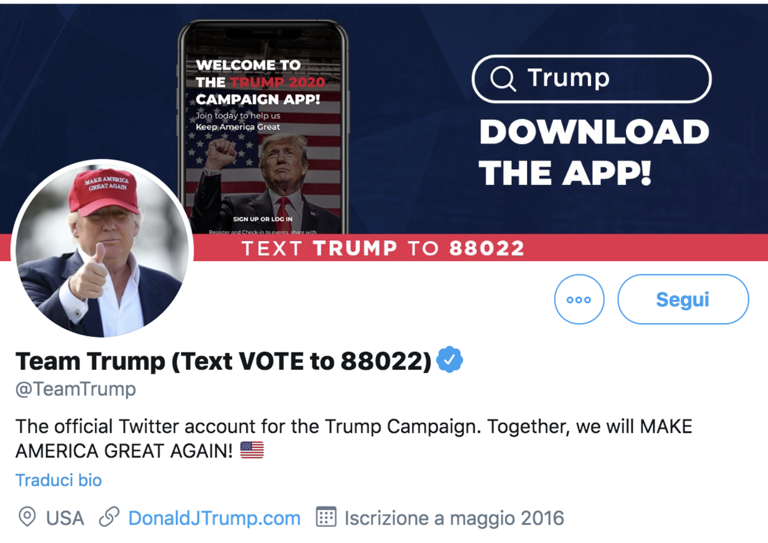 L'account della campagna di Trump