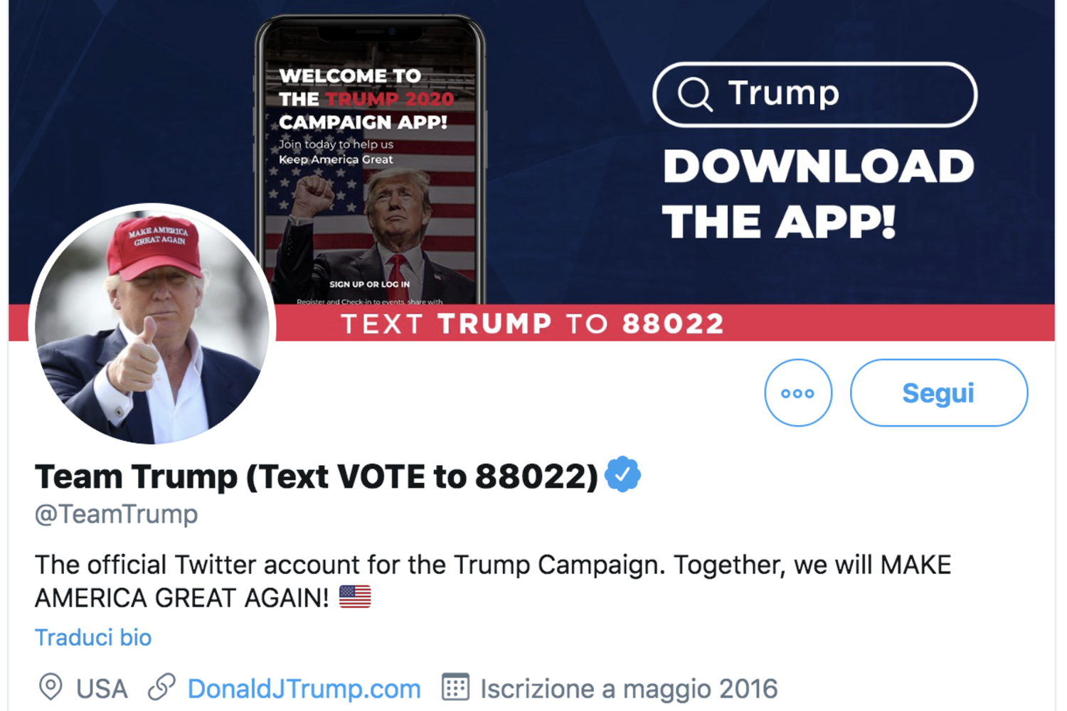 L'account della campagna di Trump