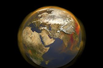 Una foto della Terra dallo spazio: in giallo-arancione il metano presente nell'atmosfera