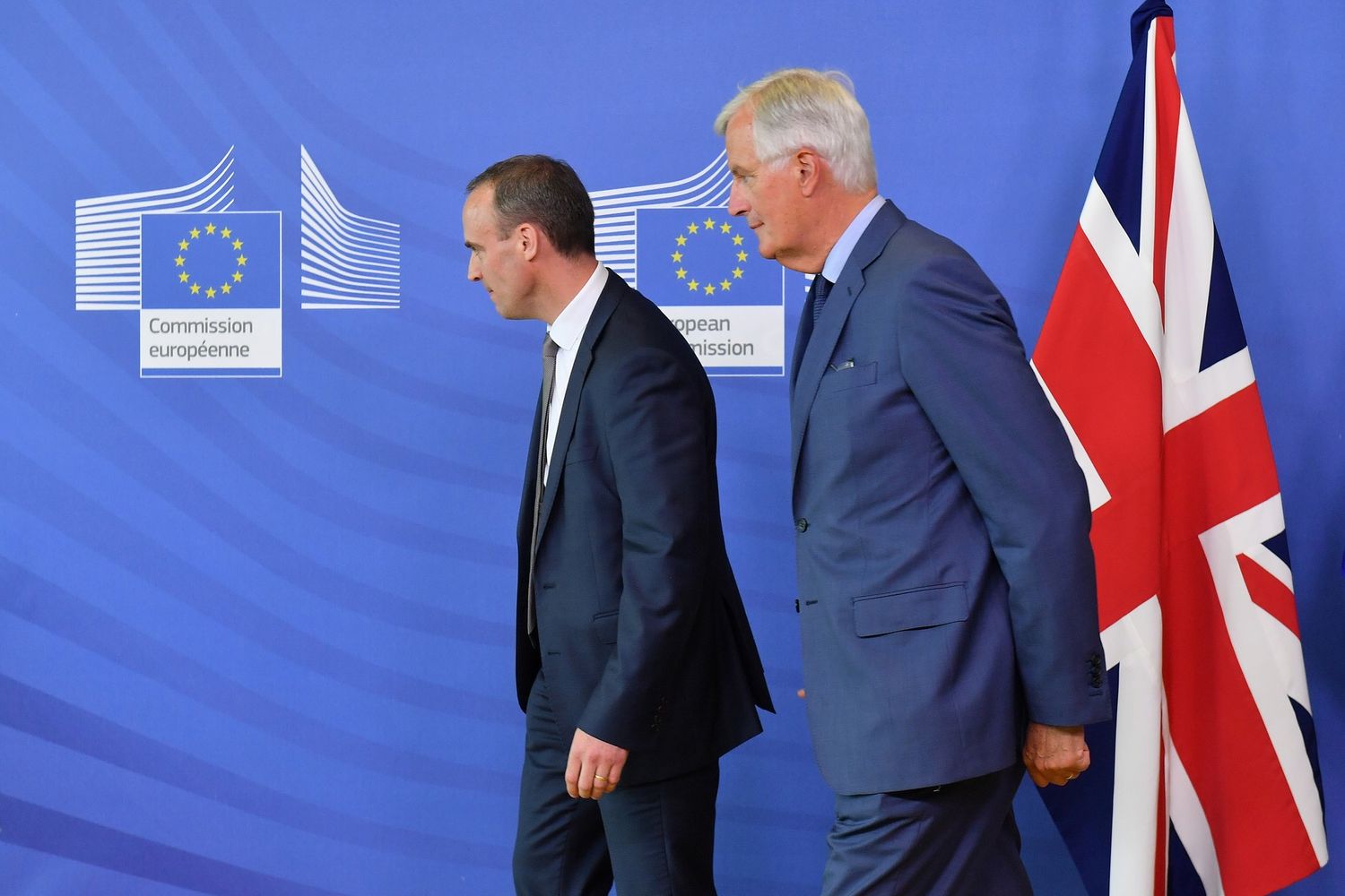 Dominic Raab e Michel Barnier