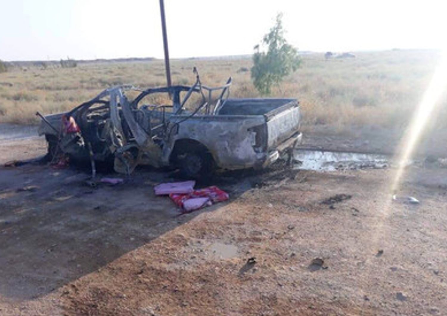 Un veicolo colpito da un drone in Iraq