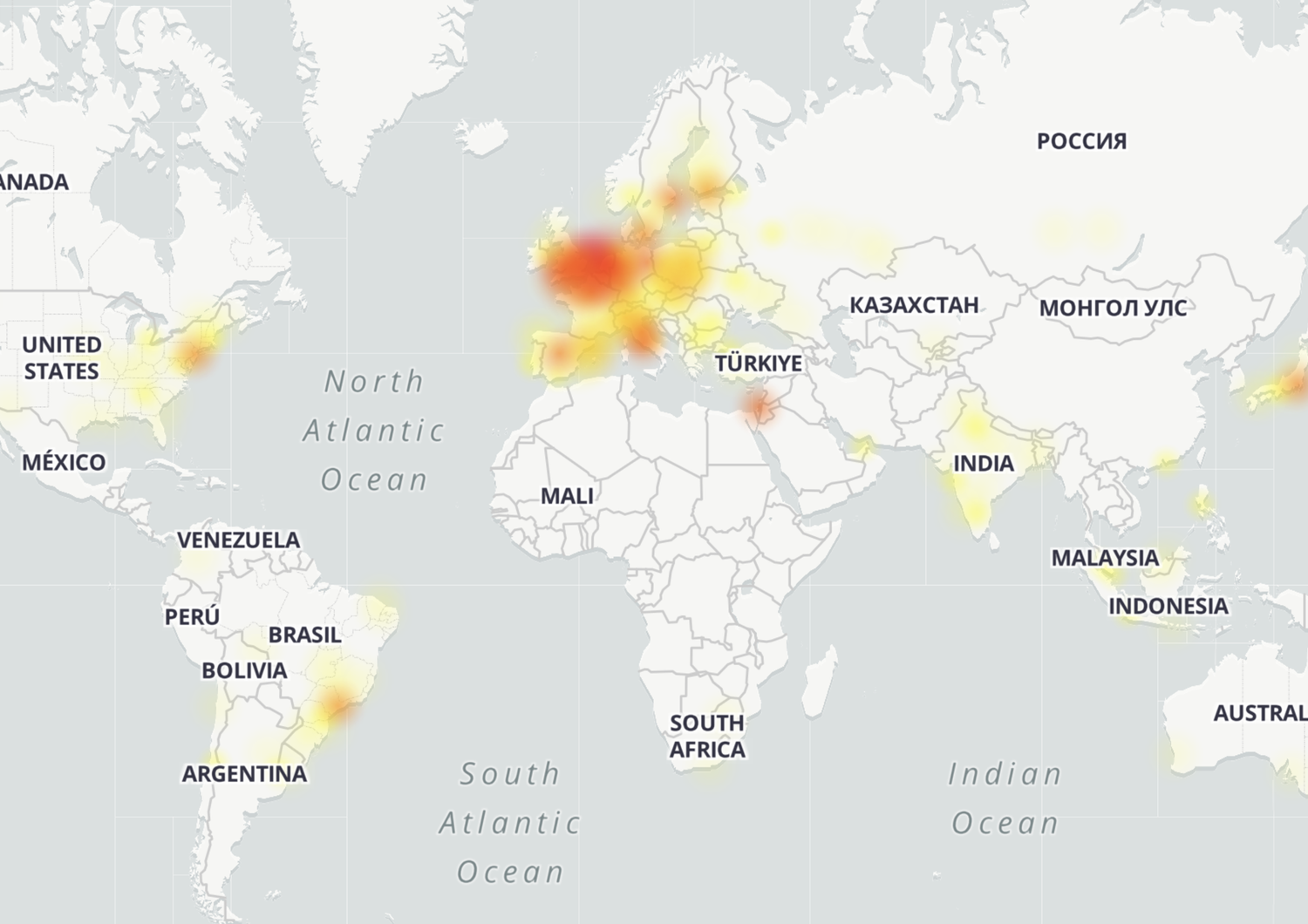 La mappa delle segnalazioni dei disservizi di Google