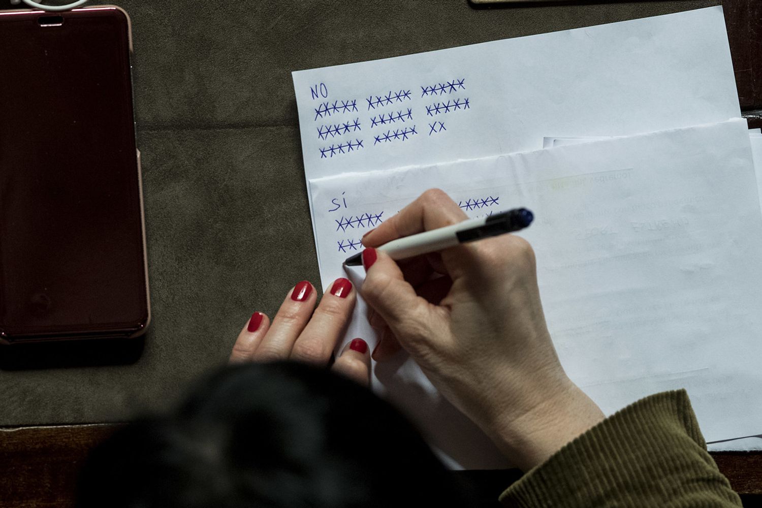 Una senatrice segna con le crocette i voti della fiducia&nbsp;