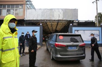 L'arrivo degli esperti dell'Oms al mercato degli animali di Wuhan.