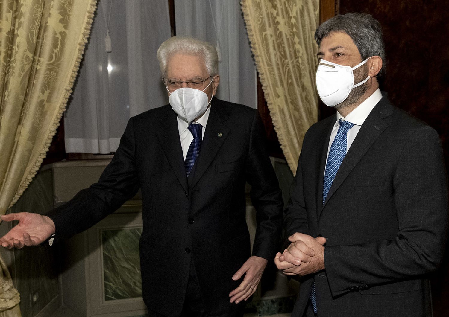 Il presidente della Repubblica Sergio Mattarella e il presidente della Camera Roberto Fico al Quirinale per le consultazioni