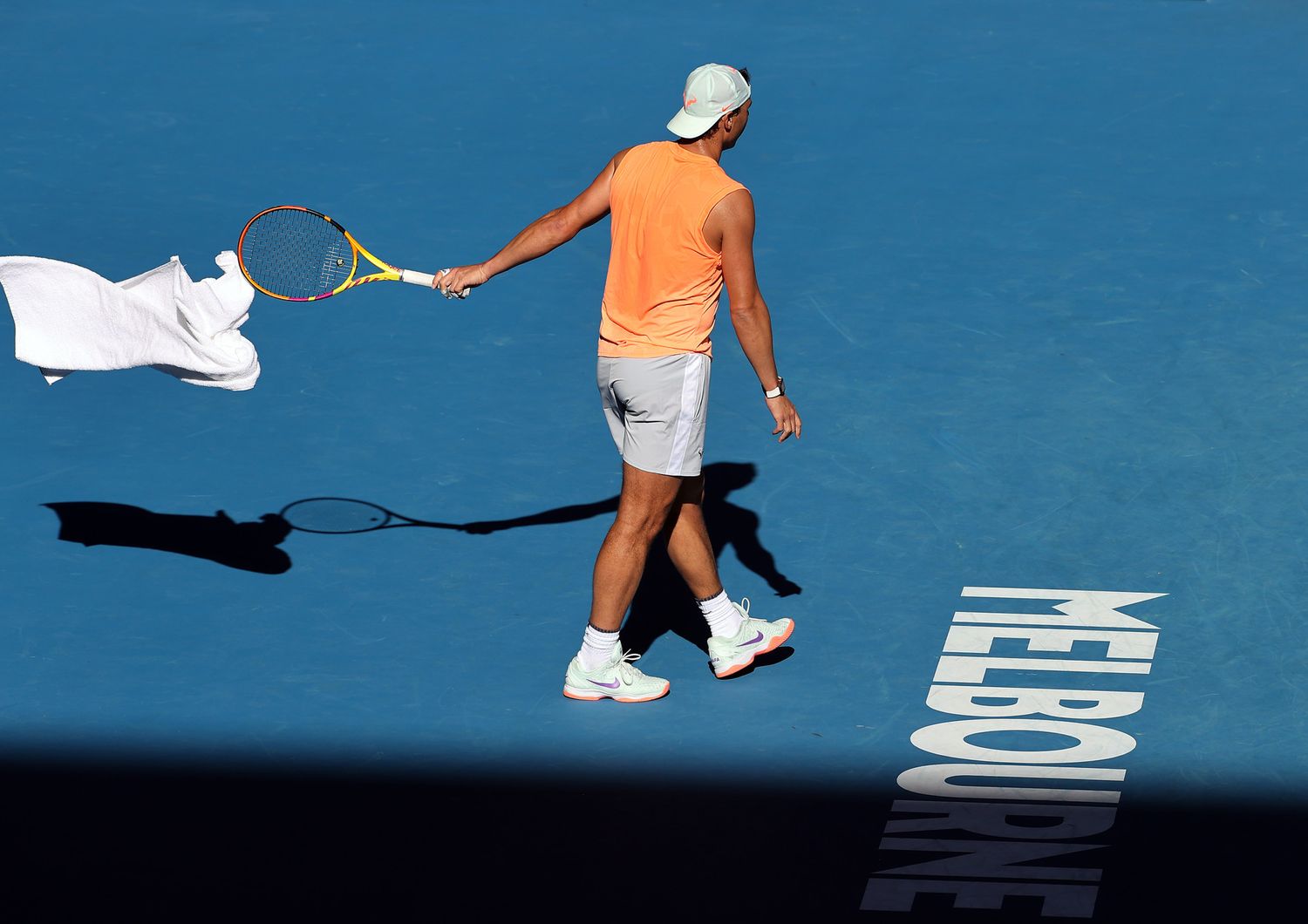 Sessione di allenamento per Rafael Nadal prima dell'inizio degli Australian Open 2021