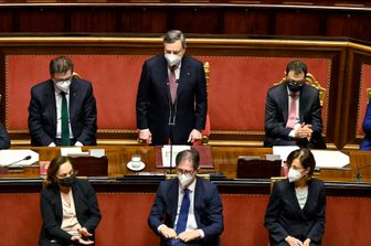 Mario Draghi durante un intervento in Senato