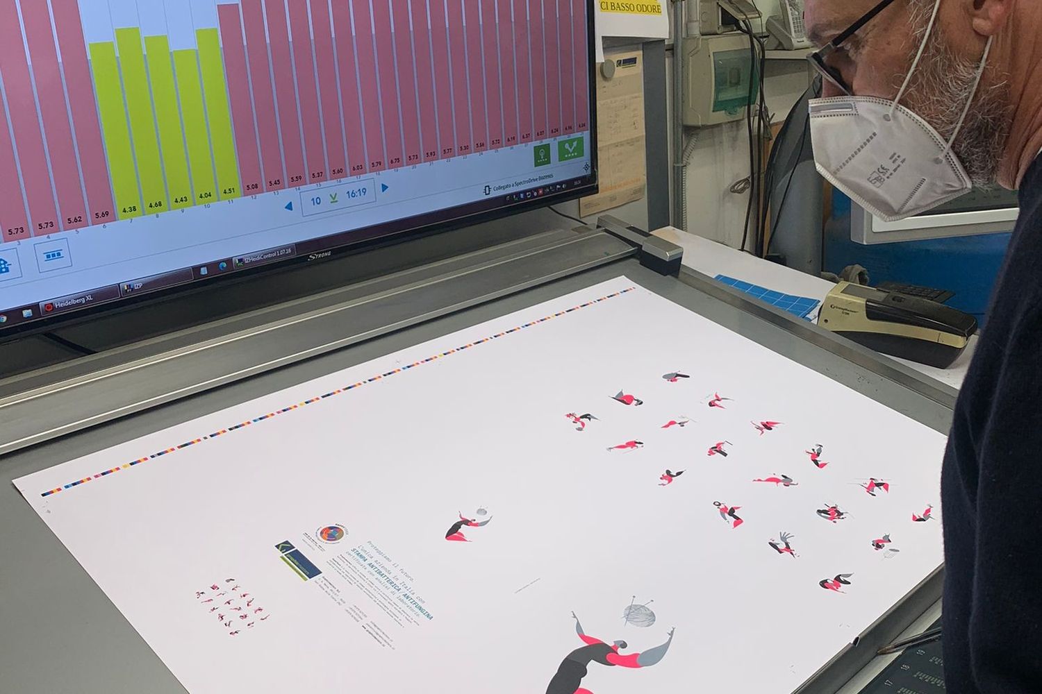 operaio al lavoro sulla stampante 'happy touch'