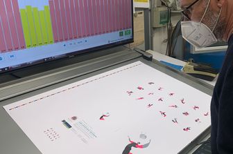 operaio al lavoro sulla stampante 'happy touch'