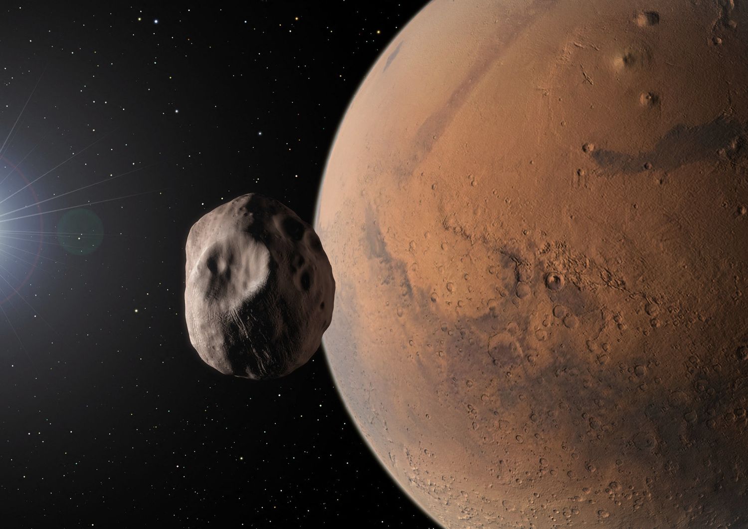 Marte e Phobos, uno dei suoi due satelliti