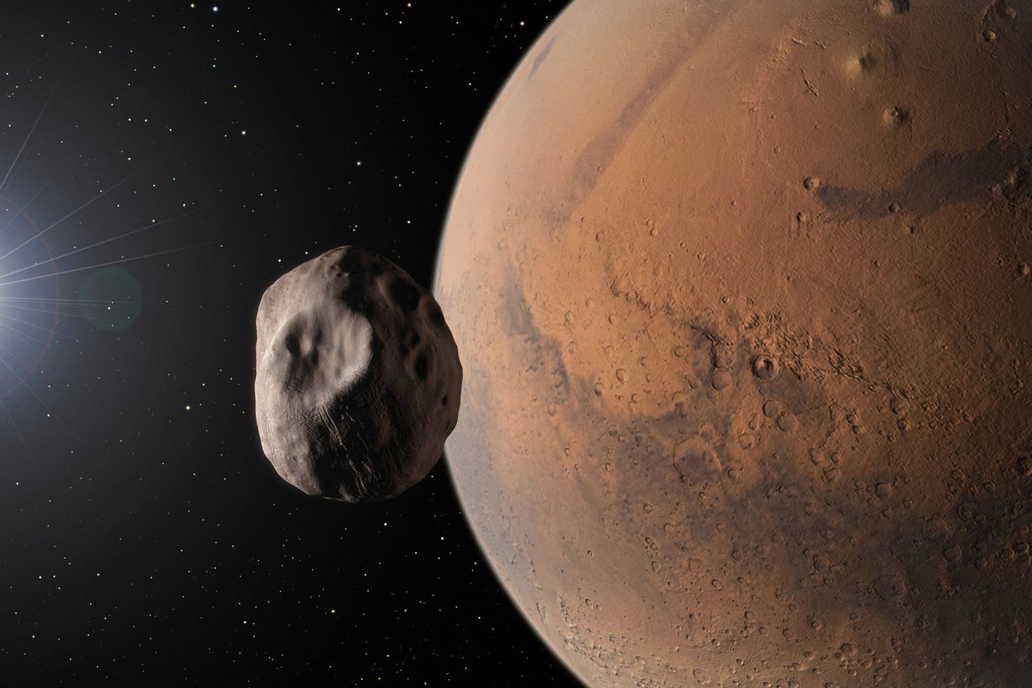 Marte e Phobos, uno dei suoi due satelliti