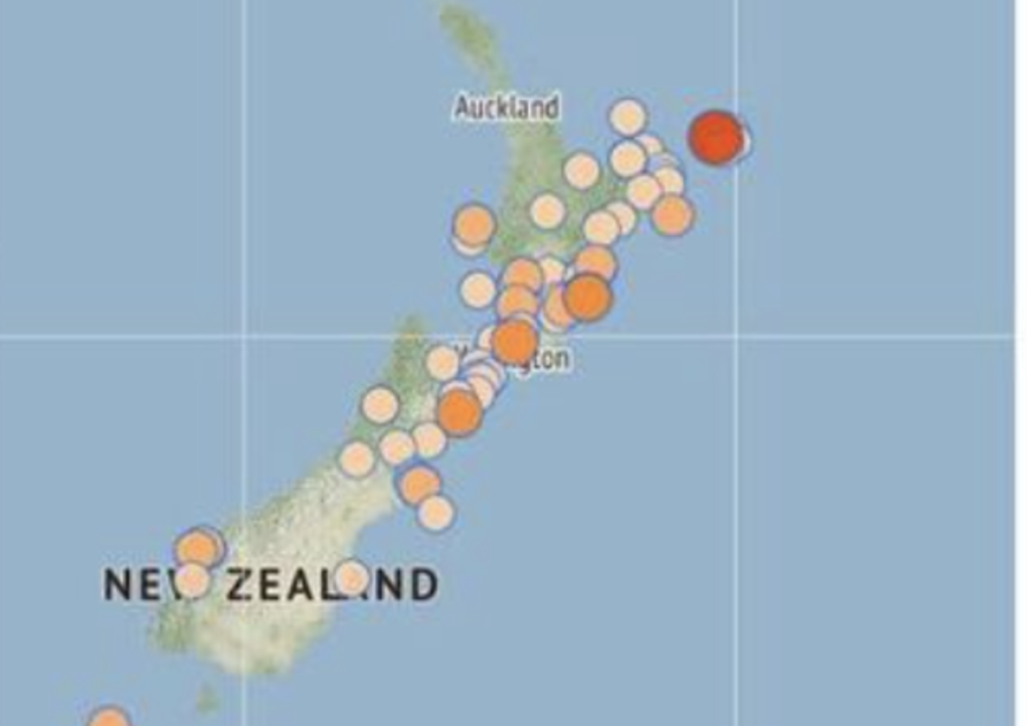Mappa terremoto, Nuova Zelanda