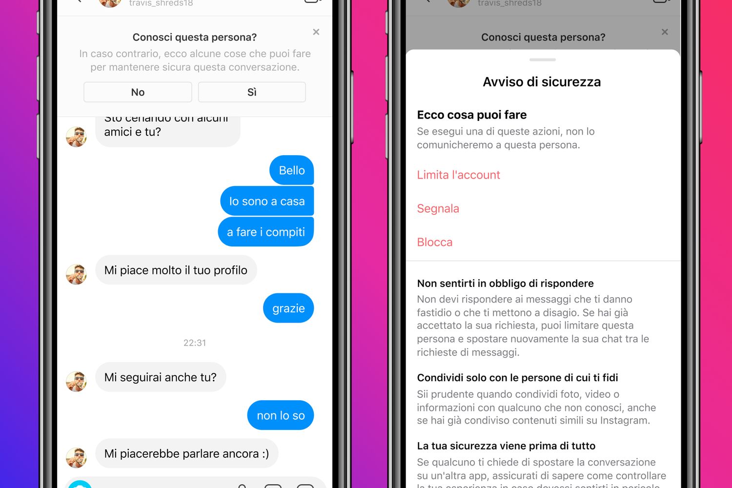 La schermata di una chat di Instagram
