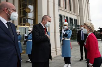 Il presidente turco Erdogan e la presidente della Commissione europea, Ursula von der Leyen
