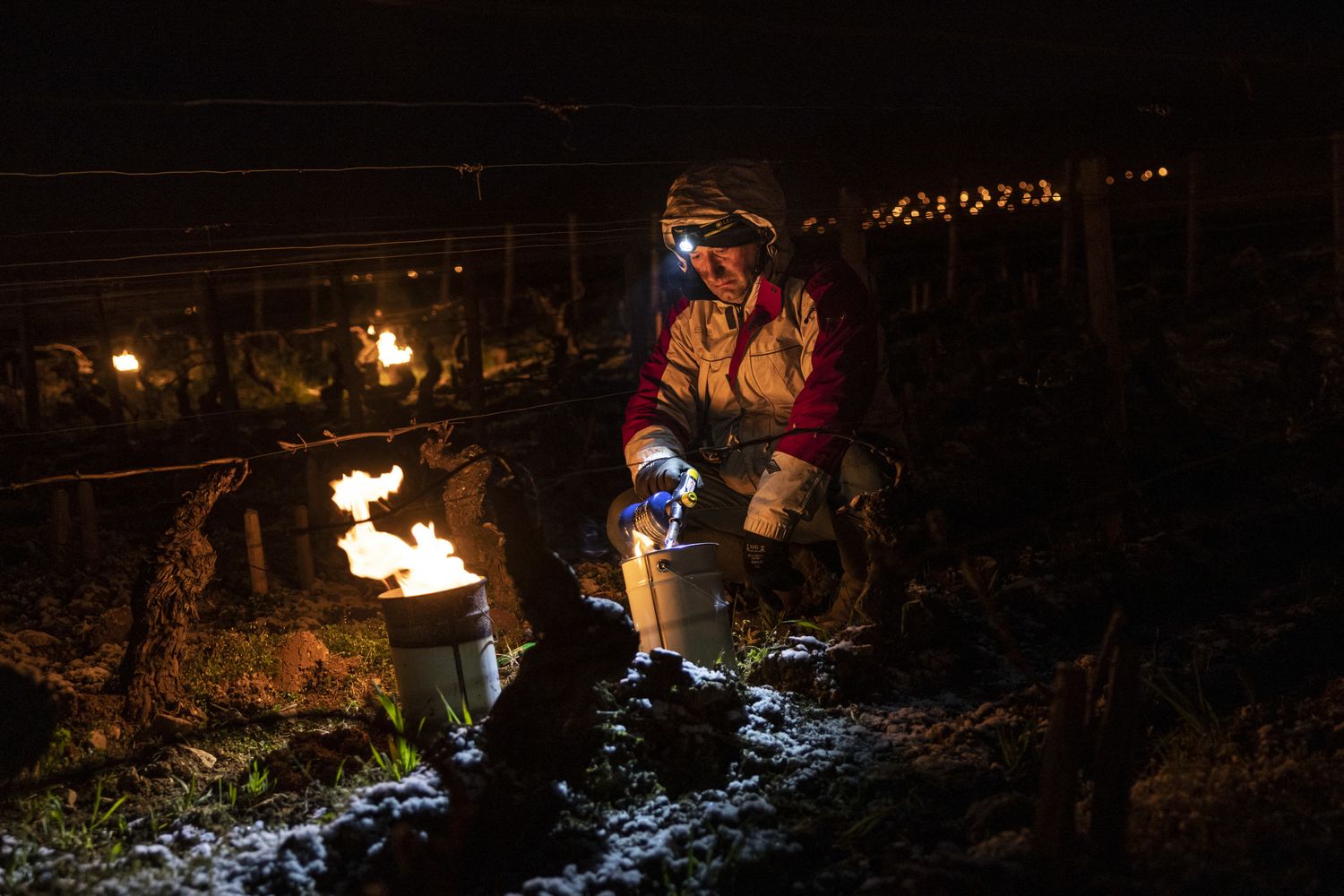 Agricoltori accendono fuochi in Francia per combattere le gelate e salvare i raccolti