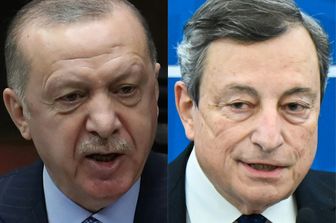 Il presidente turco, Erdogan, e il premier italiano, Mario Draghi