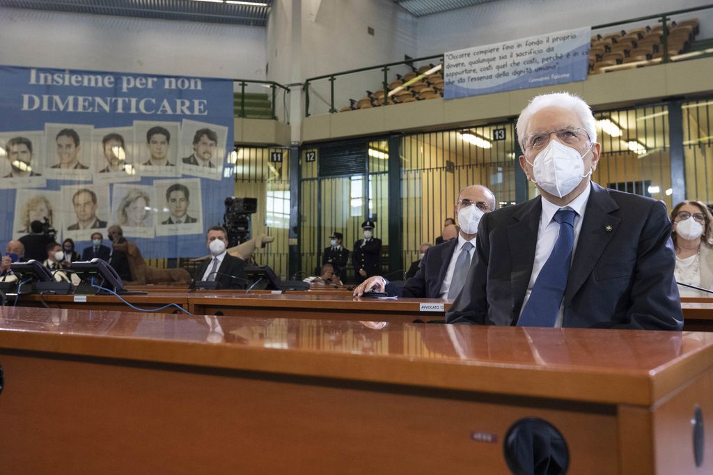 Il Presidente Sergio Mattarella nell'Aula Bunker del carcere dell&rsquo;Ucciardone a Palermo
