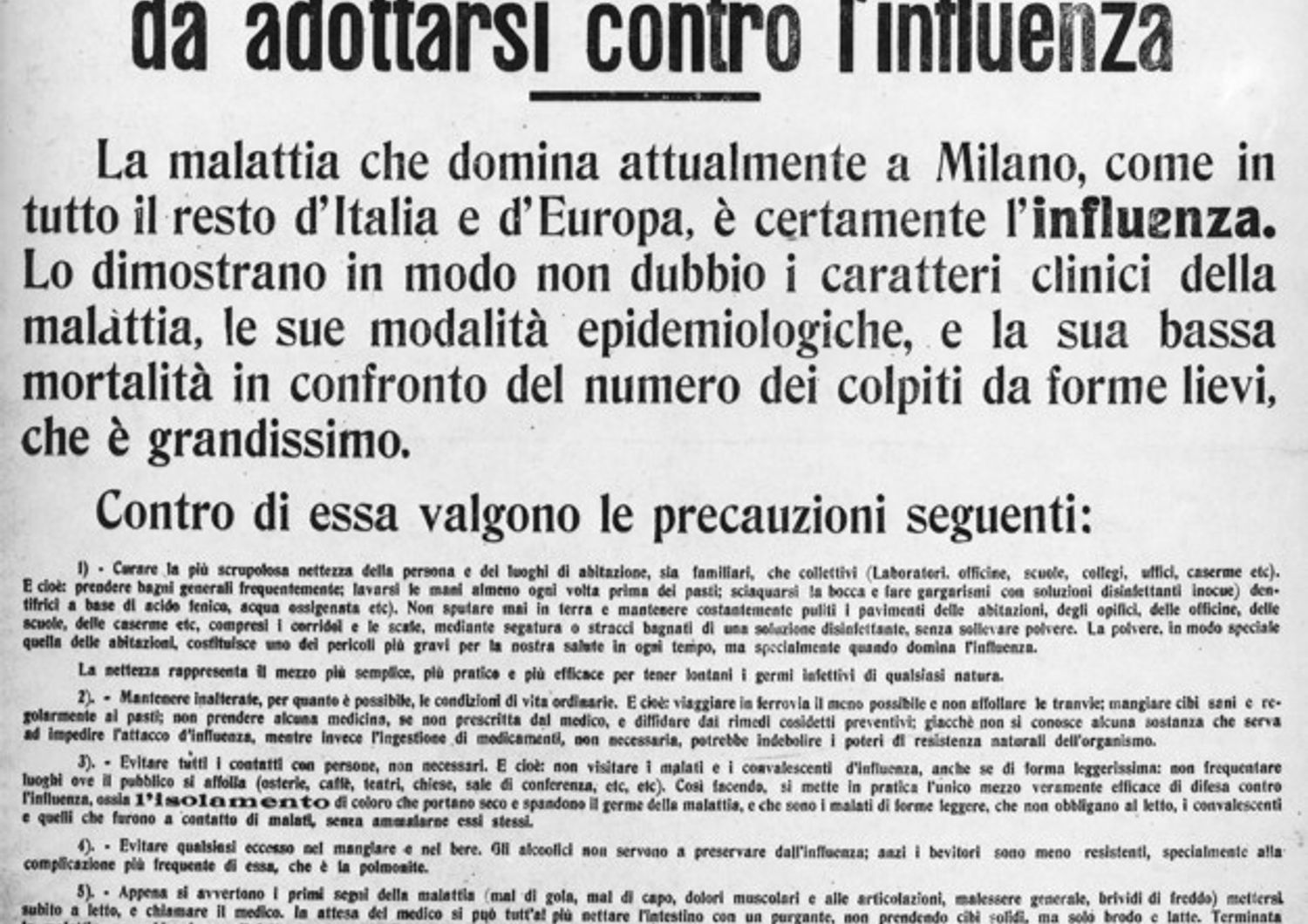 &nbsp;Influenza Spagnola 1918-1919 - Manifesto del Comune di Milano