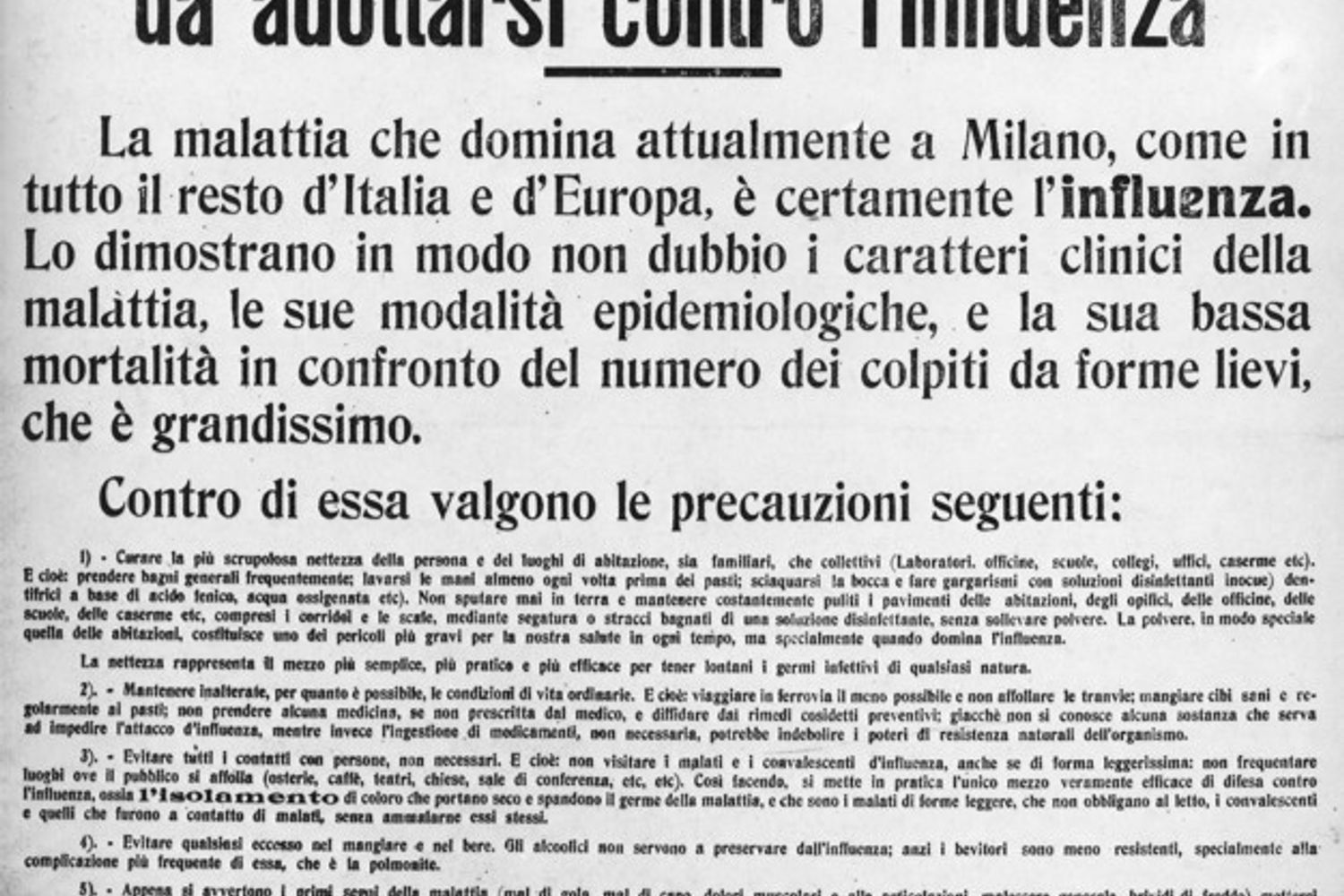&nbsp;Influenza Spagnola 1918-1919 - Manifesto del Comune di Milano