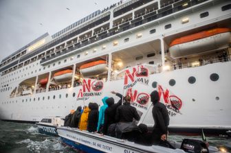 La protesta del 2019 per il passaggio delle grandi navi nella Laguna di Venezia