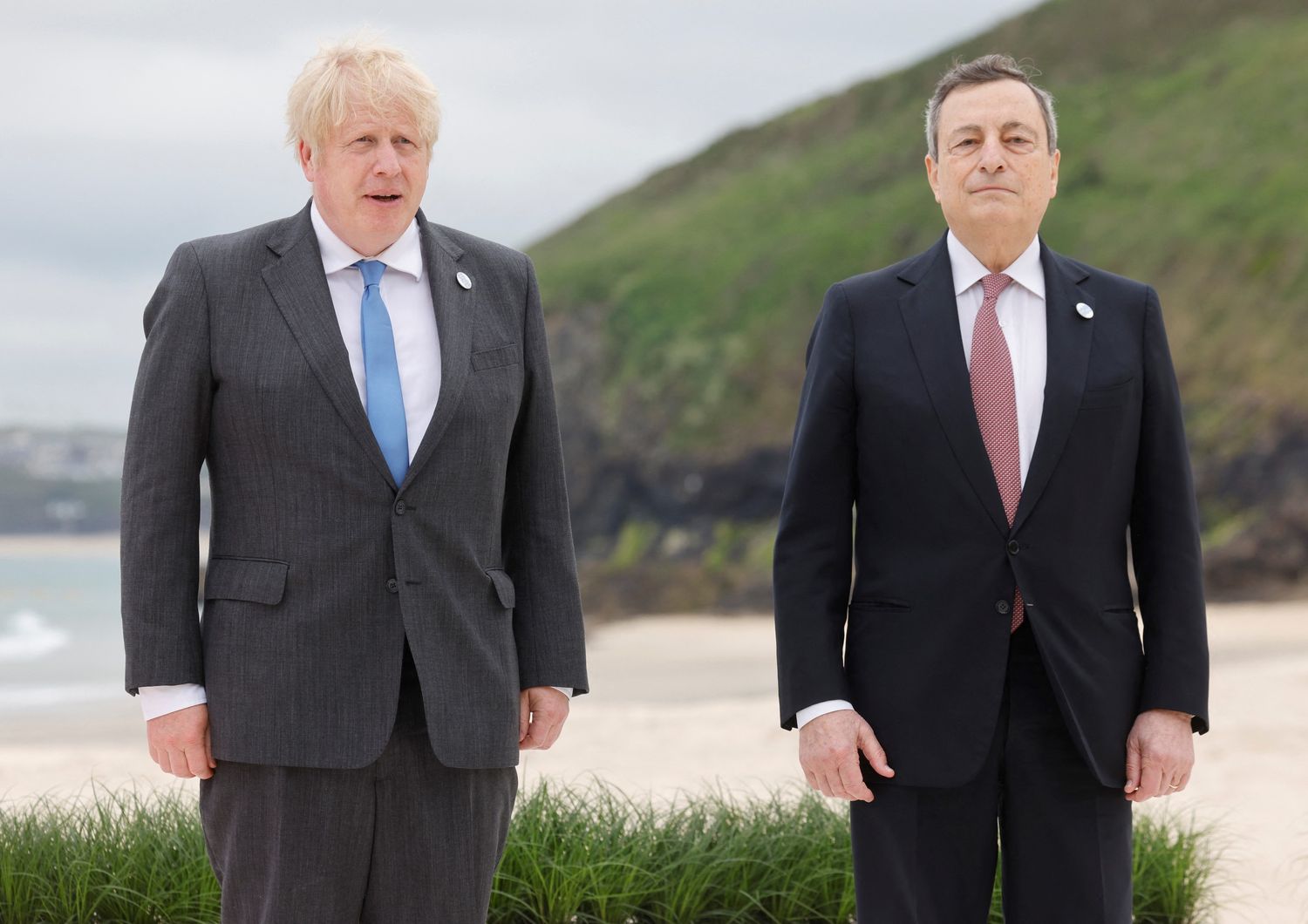 Boris Johnson e Mario Draghi al G7&nbsp;