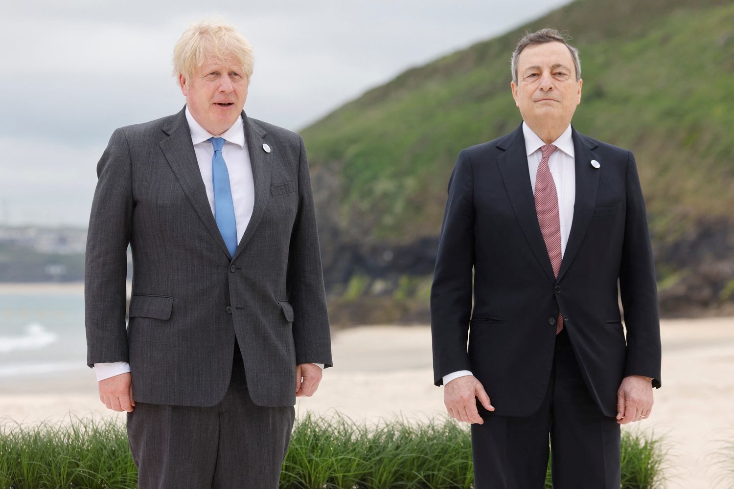 Boris Johnson e Mario Draghi al G7&nbsp;