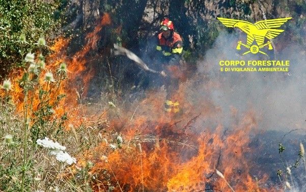 Le operazioni di spegnimento dell'incendio nell'Oristanese