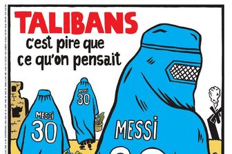 ultima copertina charlie hebdo messi donne afghane